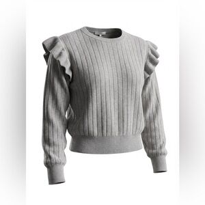 🧶 White + Warren 100% Cashmere Ruffle Shoulder Ribbed Sweater Sz S 🧶